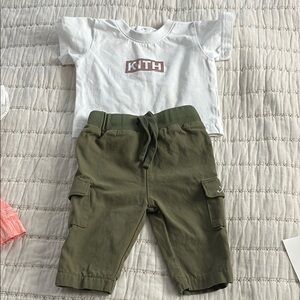 Kith White Tee with Olive Green Cargo Jogger Set